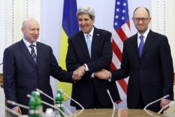 Attaboys! Kerry with his new Prime Minister and President...I mean 'Ukraine's'...